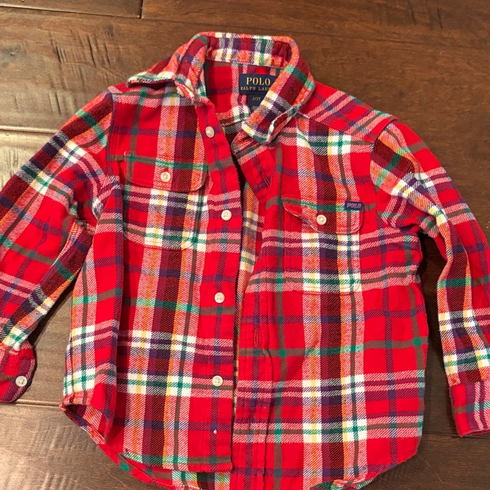 Polo by Ralph Lauren Red Green Plaid Button-Front Kids Shirt